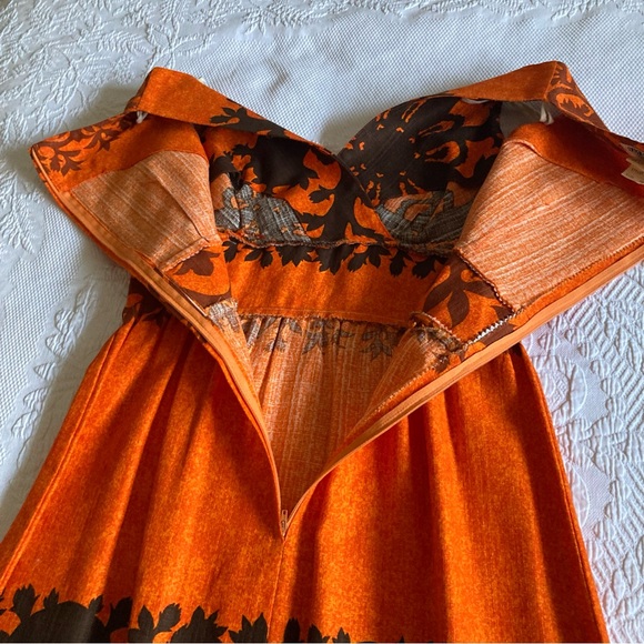 Vintage 70s Hawaiian dress BG’s fashions maxi bold orange floral print Small - Picture 13 of 16